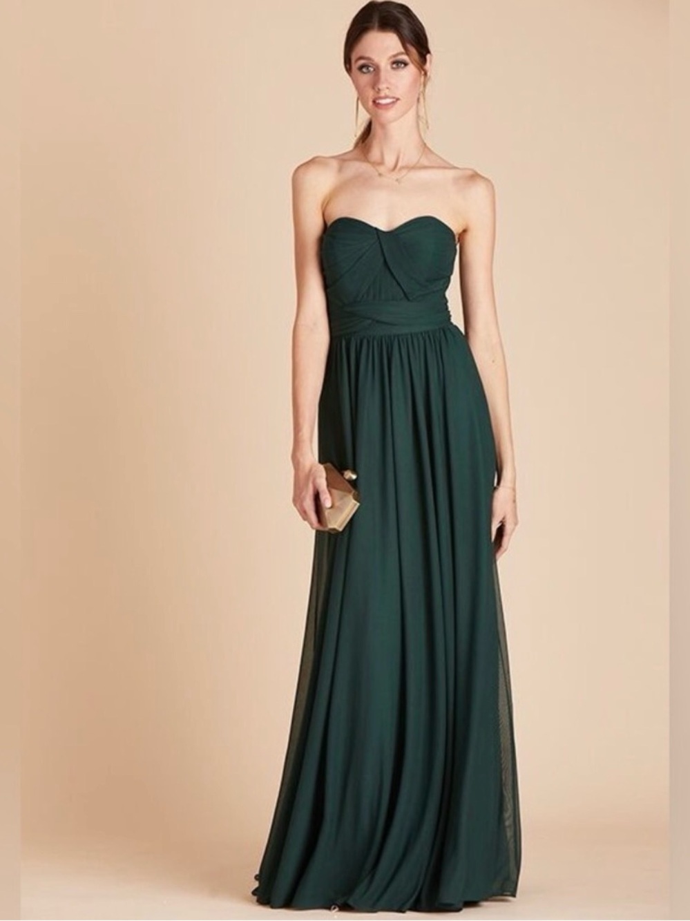 Birdy Grey Strapless Forest Green Chiffon Gown